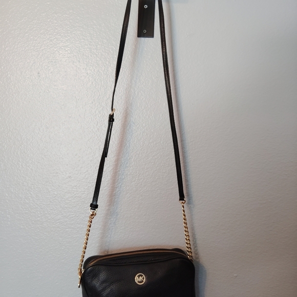 Michael Kors Crossbody Gold Chain Strap Black Leather - Picture 11 of 16